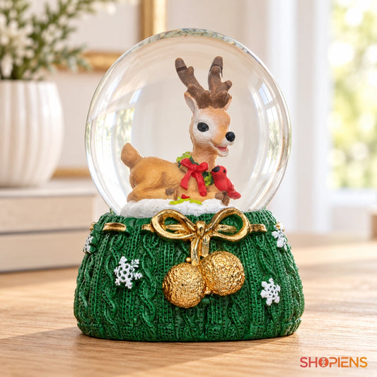 Glob decorativ cu ren pe bază verde, 6 cm pe o consolă într-un decor luminos | Shopiens®