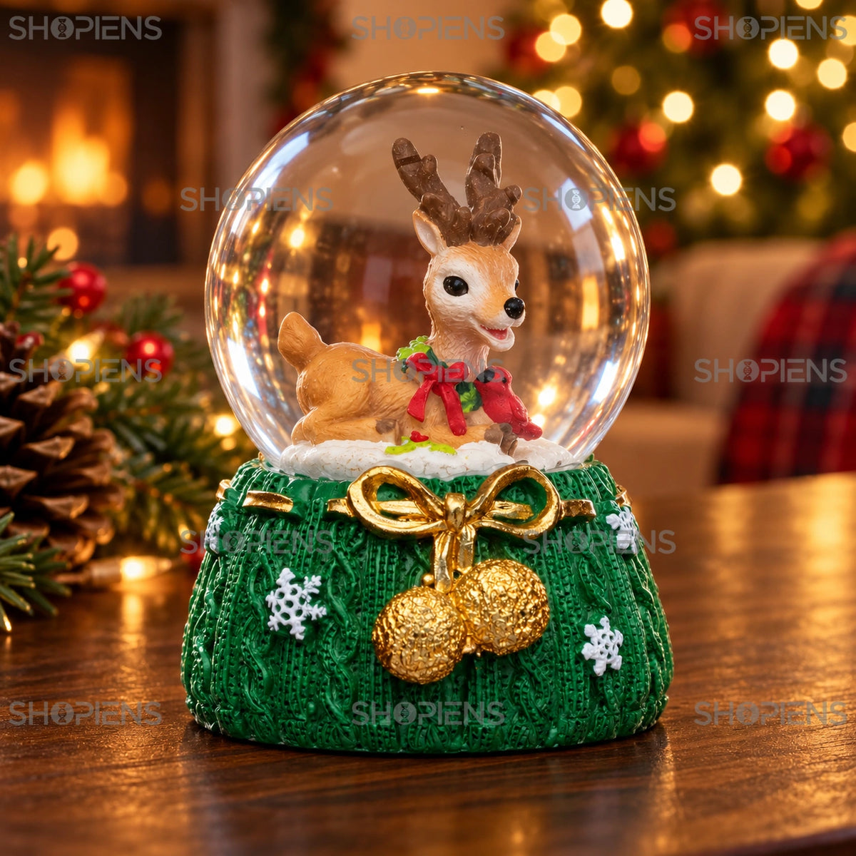 Glob decorativ cu ren pe bază verde, 6 cm într-un decor festiv de seară | Shopiens®