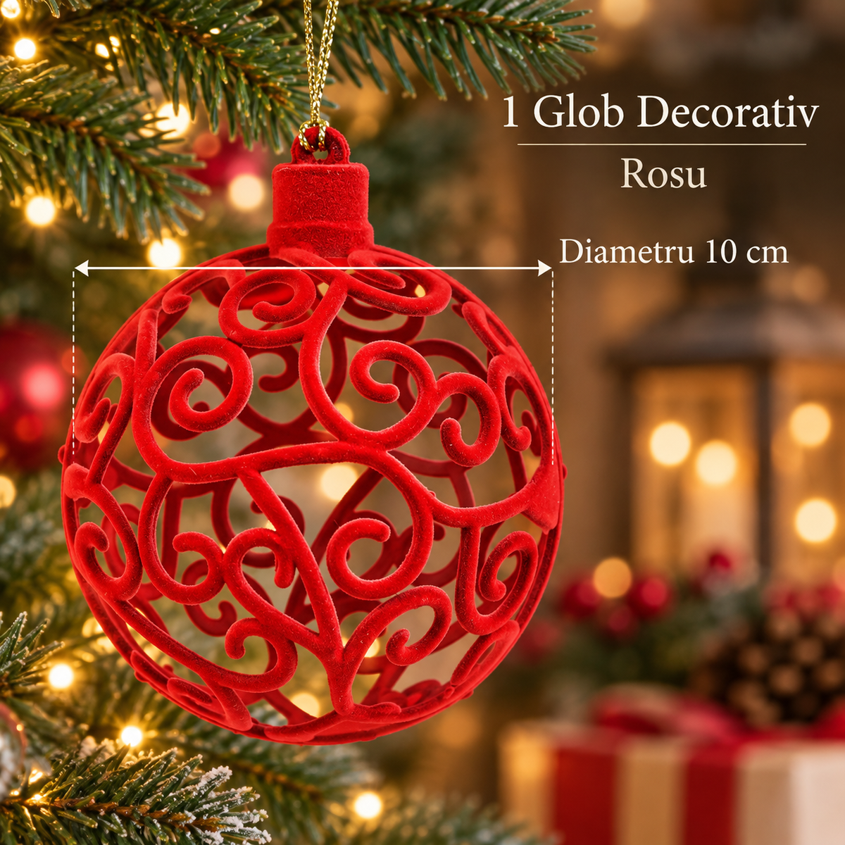 Glob Rosu Cu Arabescuri Ajurate 10 Cm - specificatii - Shopiens