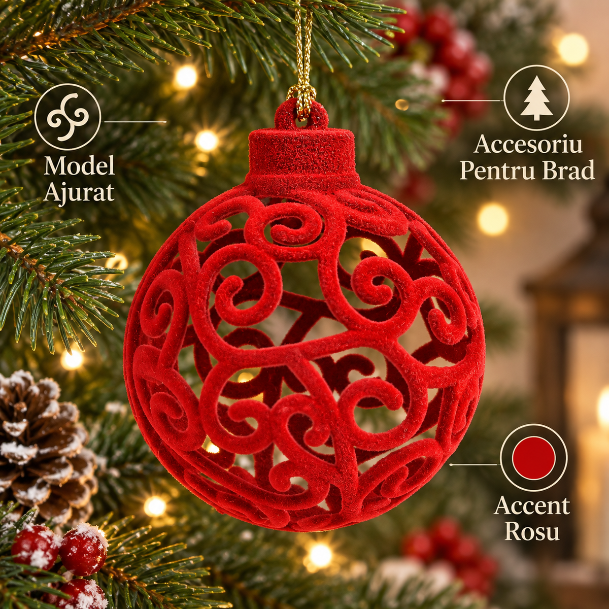 Glob Rosu Cu Arabescuri Ajurate 6 Cm - avantaje - Shopiens