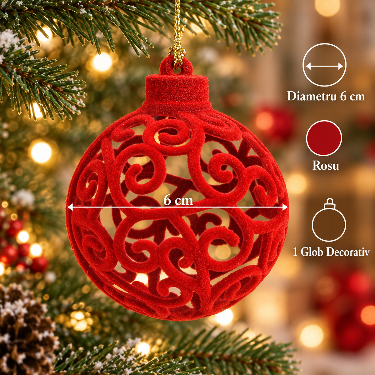 Glob Rosu Cu Arabescuri Ajurate 6 Cm - specificatii - Shopiens