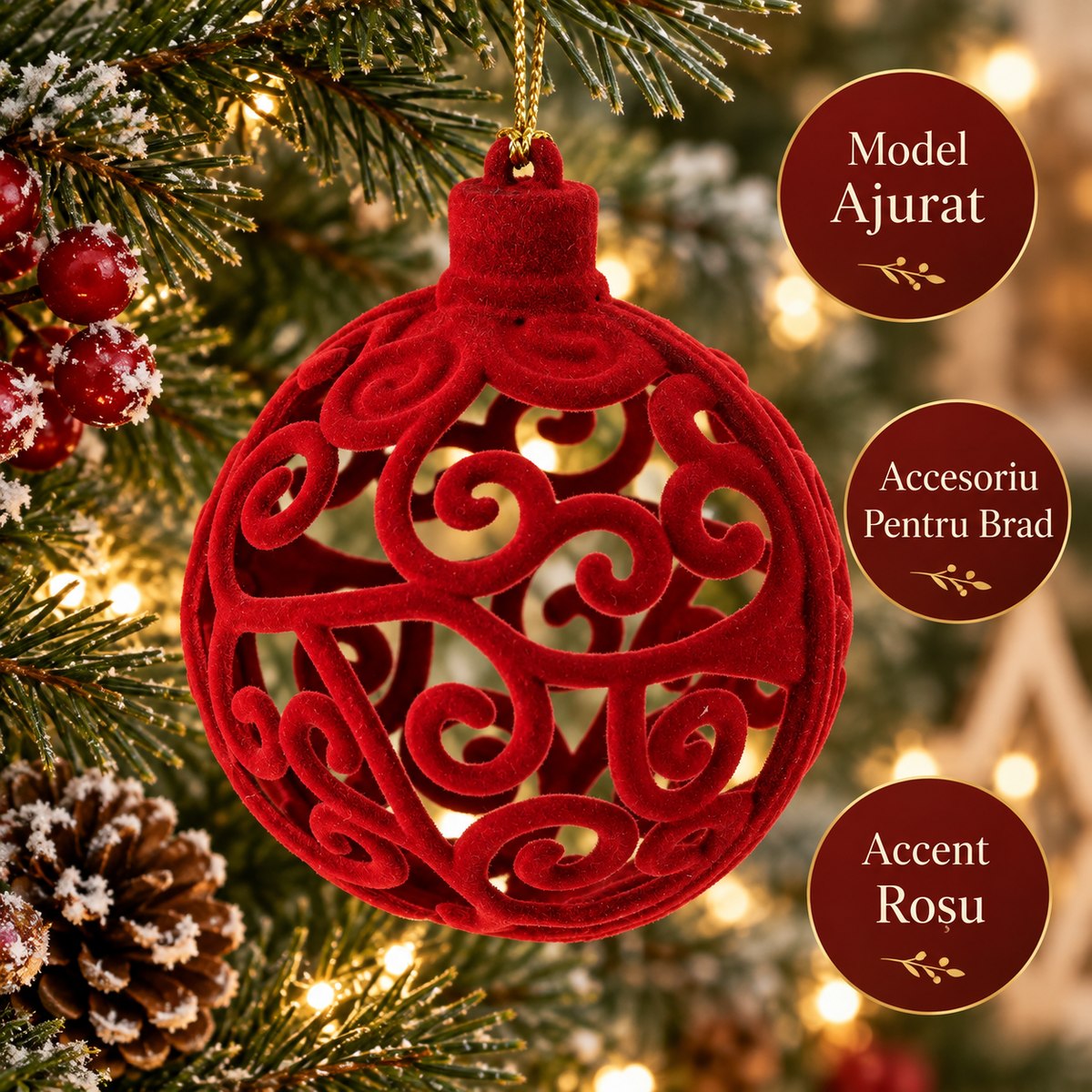 Glob Rosu Cu Arabescuri Ajurate 8 Cm - avantaje - Shopiens
