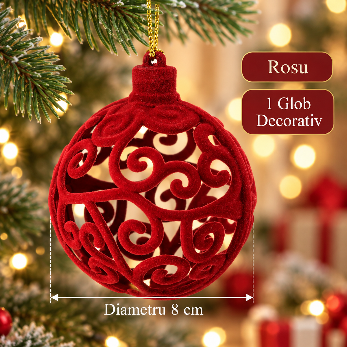 Glob Rosu Cu Arabescuri Ajurate 8 Cm - specificatii - Shopiens