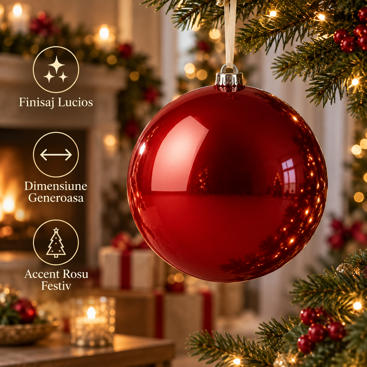 Glob Rosu Lucios Supradimensionat Pentru Brad 20 Cm - avantaje - Shopiens