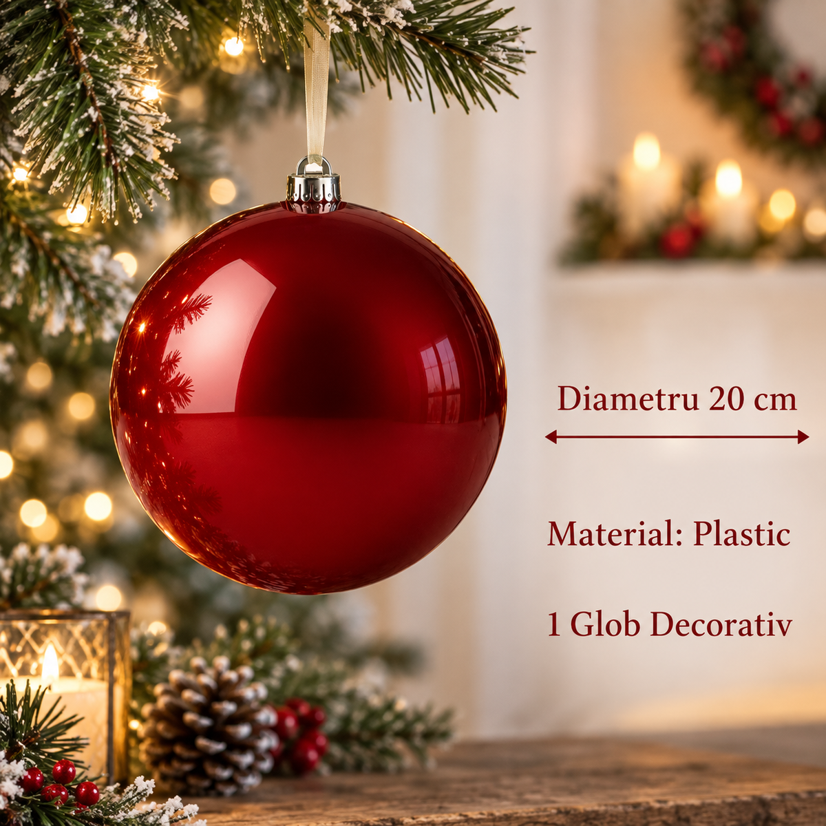 Glob Rosu Lucios Supradimensionat Pentru Brad 20 Cm - specificatii - Shopiens