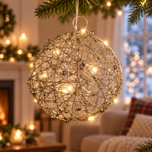 Glob luminos de Crăciun șampanie cu 15 LED-uri, 15 cm | Shopiens
