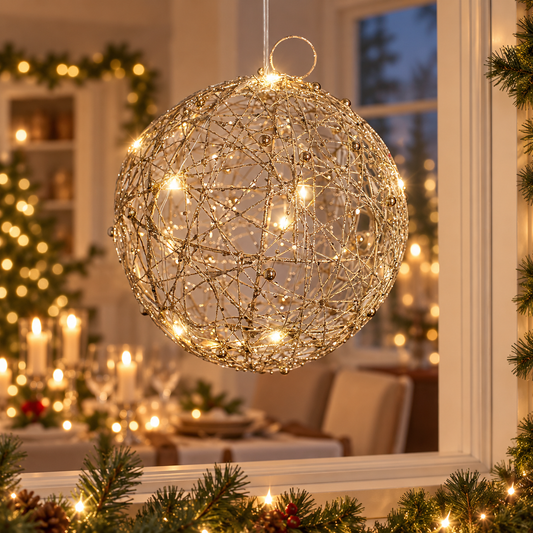 Glob luminos de Crăciun șampanie cu 20 LED-uri, 20 cm | Shopiens