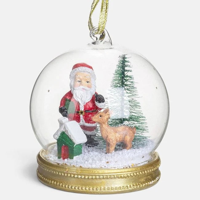 Glob din sticlă cu Moș Crăciun și ren, 9 cm, vedere produs | Shopiens®