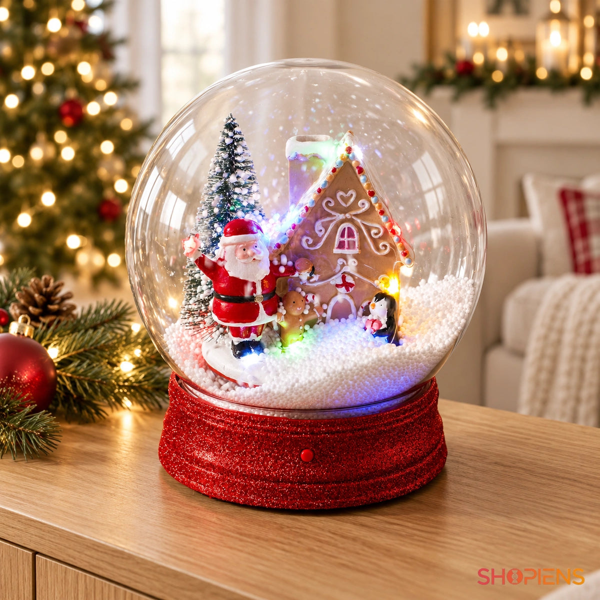 Glob muzical cu căsuță de turtă dulce și LED, 26 cm în decor luminos de Crăciun | Shopiens®