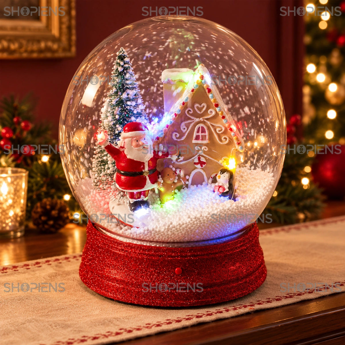 Glob muzical cu căsuță de turtă dulce și LED, 26 cm în decor festiv de seară | Shopiens®