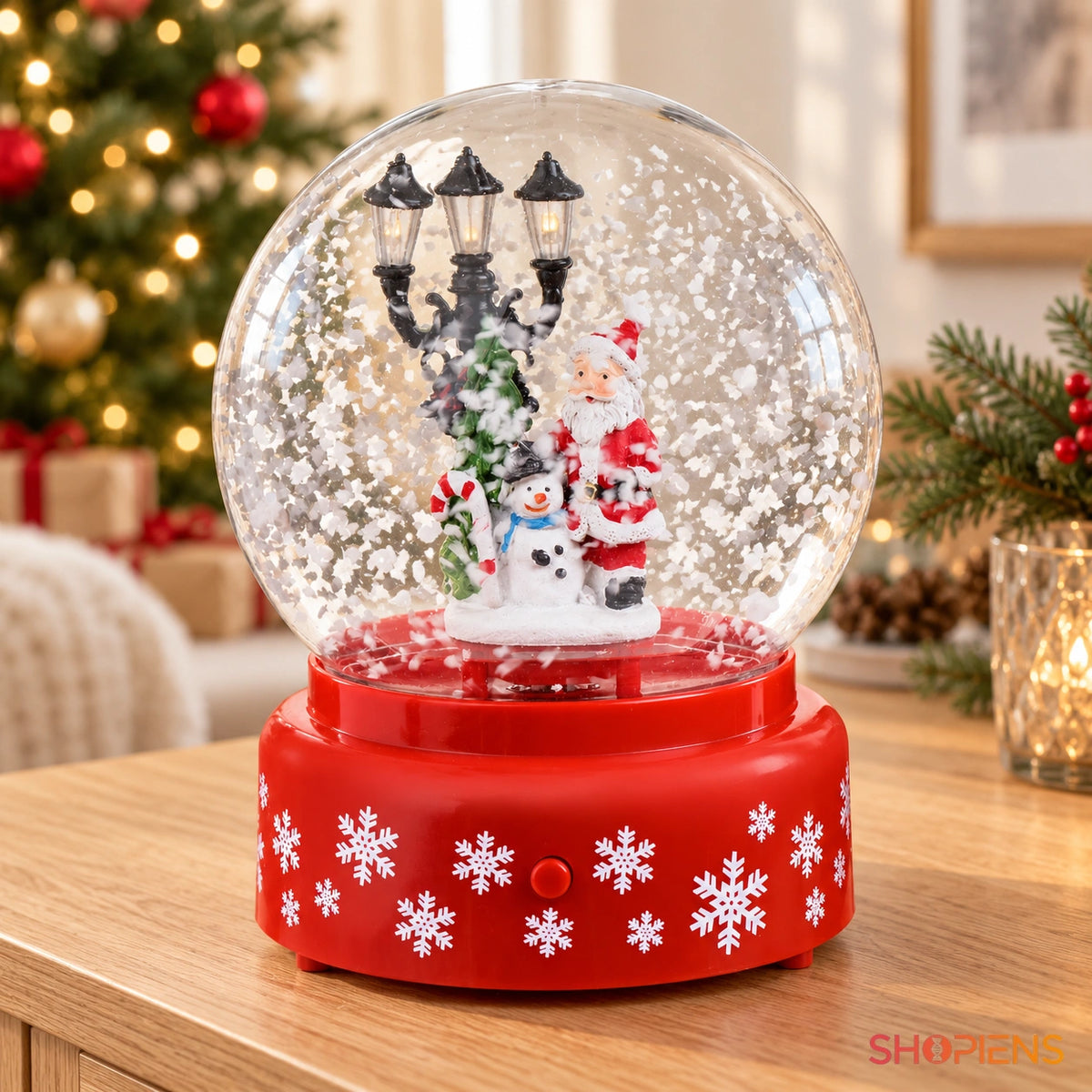 Glob de zăpadă cu Moș Crăciun și om de zăpadă, 19 cm în decor luminos de Crăciun | Shopiens®