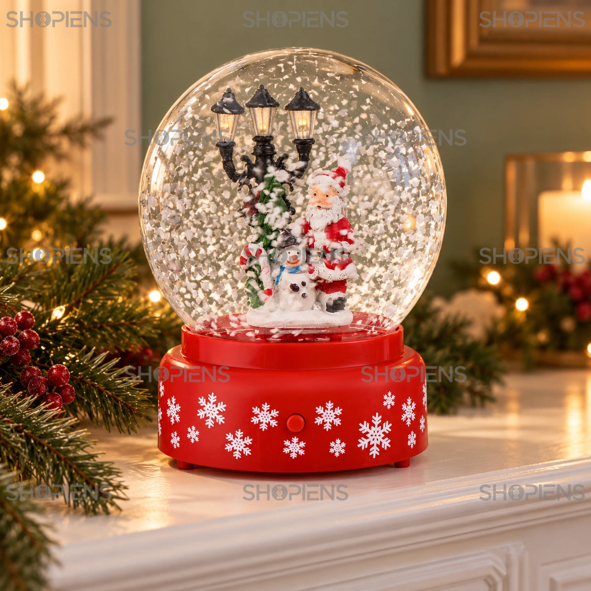 Glob de zăpadă cu Moș Crăciun și om de zăpadă, 19 cm în decor festiv de seară | Shopiens®