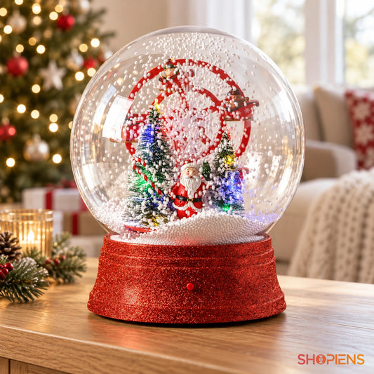 Glob cu roată panoramică, zăpadă și lumini, 30 cm în decor luminos de Crăciun | Shopiens®