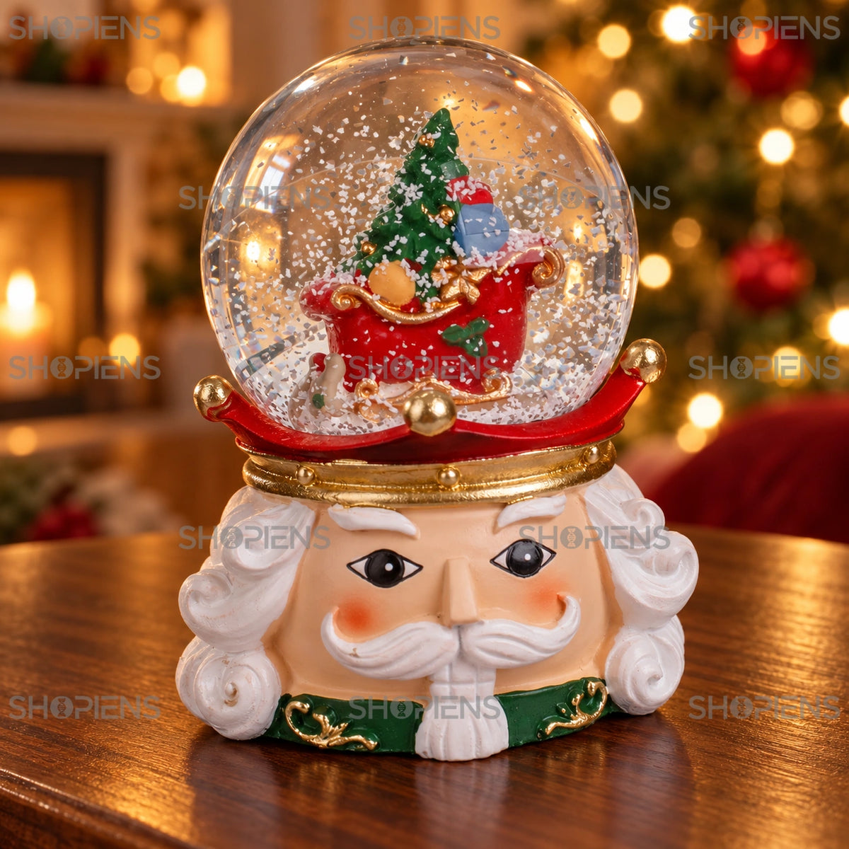 Glob de zăpadă cu soldat și sanie, 9 cm într-un decor festiv de seară | Shopiens®