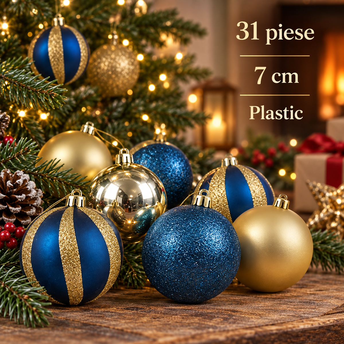 Globuri Albastre Si Aurii Cu Beteala - 31 Piese - specificatii - Shopiens
