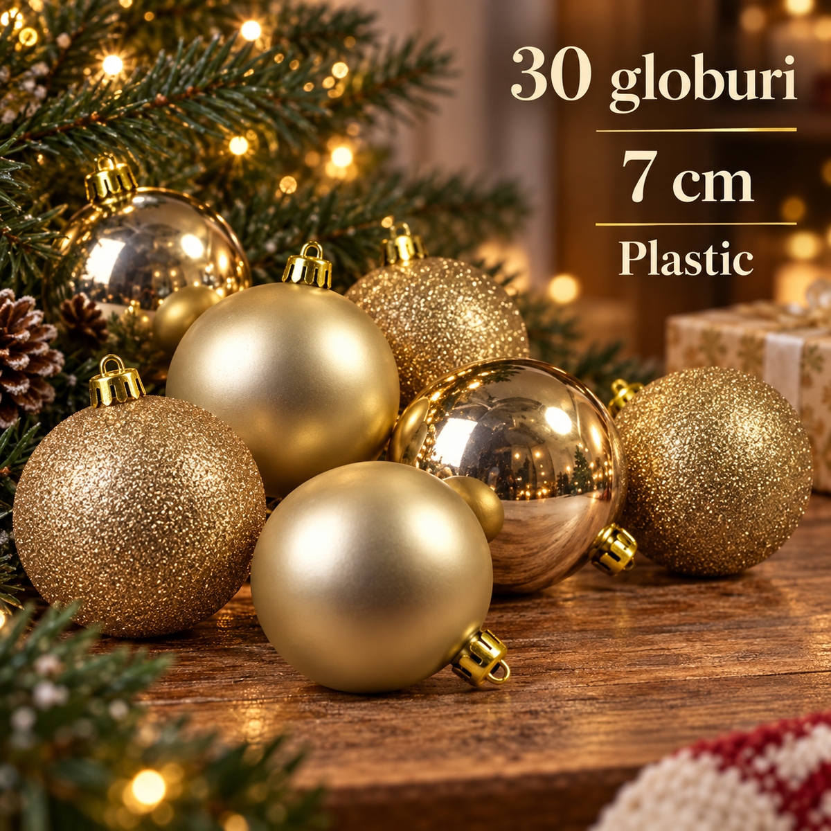 Globuri Aurii De 7 Cm - Eleganta In 30 De Piese - specificatii - Shopiens