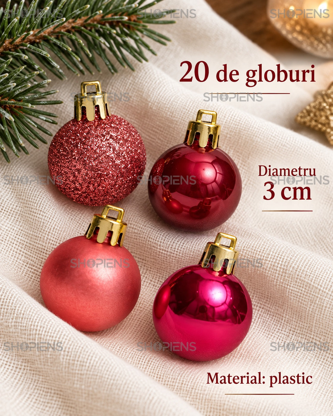 Mini globuri roz și roșii, set 20 de bucăți – specificații – Shopiens