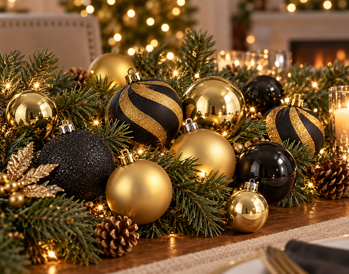 Globuri Negre Si Aurii - Set Festiv De 55 Piese - in folosinta 2 - Shopiens