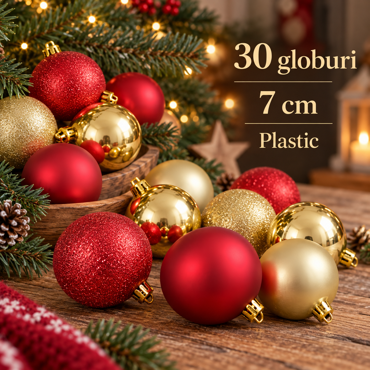 Globuri Rosii Si Aurii De 7 Cm - Set De 30 - specificatii - Shopiens