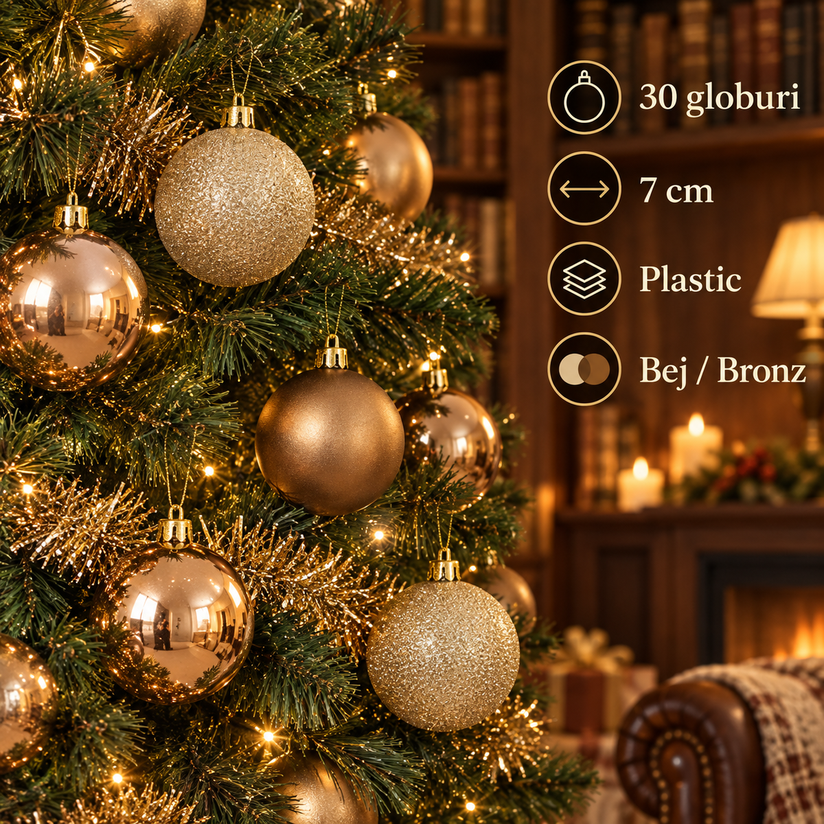 Globuri Sampanie Si Bronz, Set 30 Bucati, 7 Cm - specificatii - Shopiens