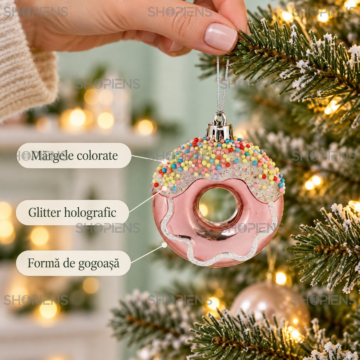 Gogoși decorative roz cu mărgele, set 3, 8 cm – finisaje și detalii – Shopiens