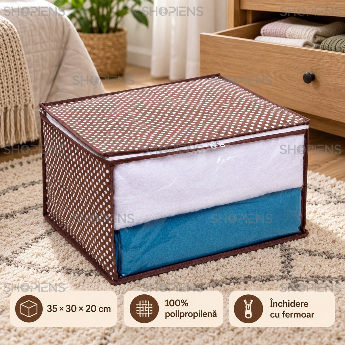 Husă compactă maro cu buline, 35 cm