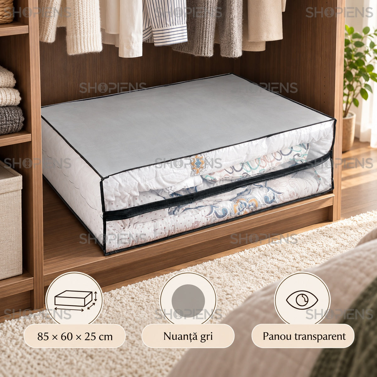 Husă încăpătoare pentru pături, gri, 85 cm