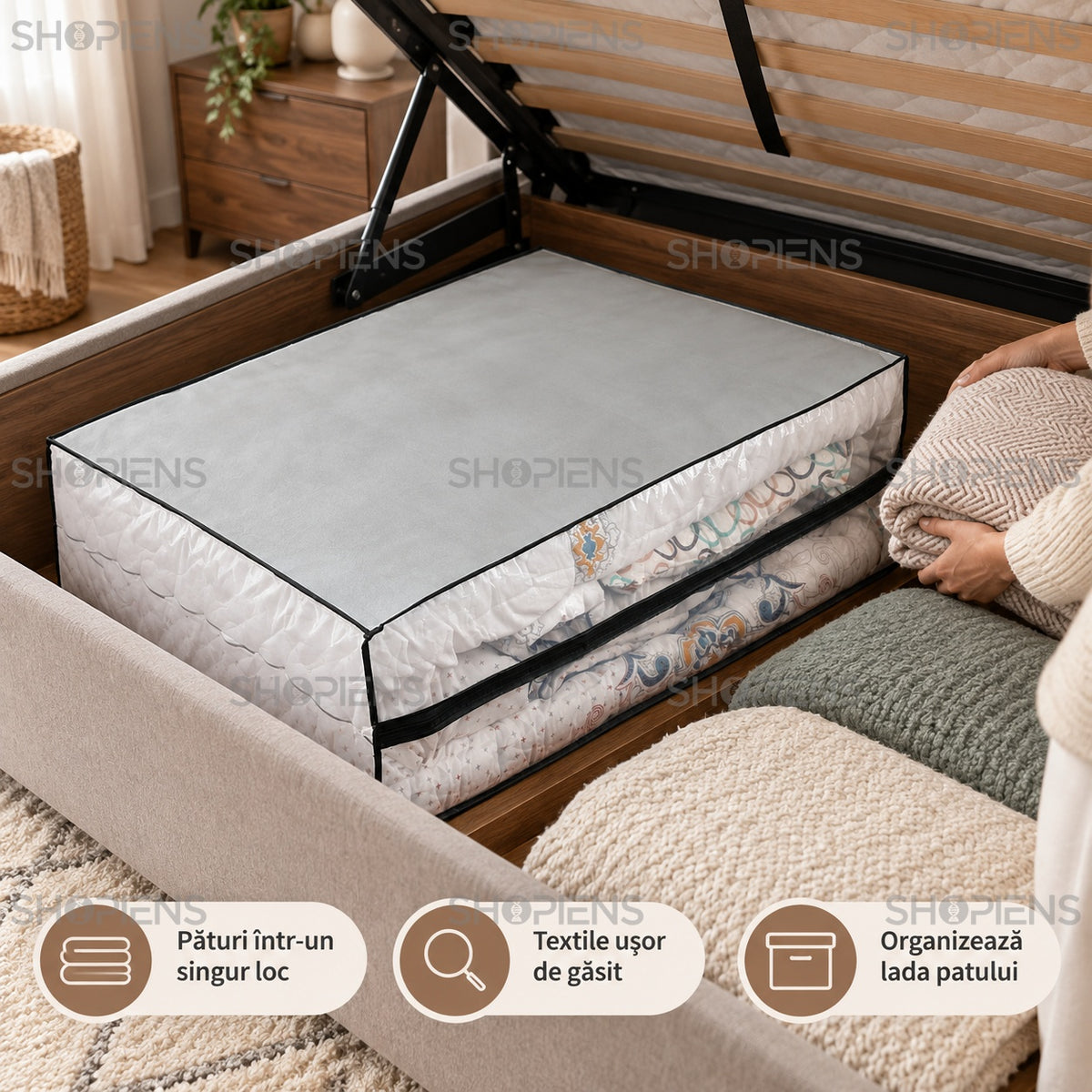 Husă încăpătoare pentru pături, gri, 85 cm