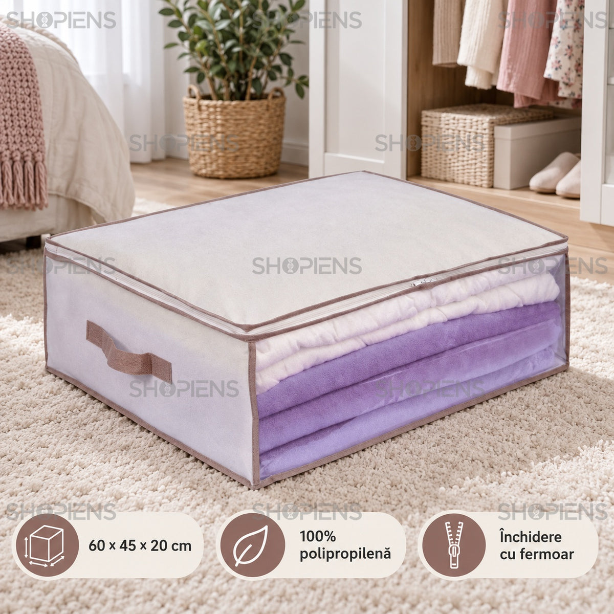 Husă pliabilă pentru lenjerii, ecru, 60 cm