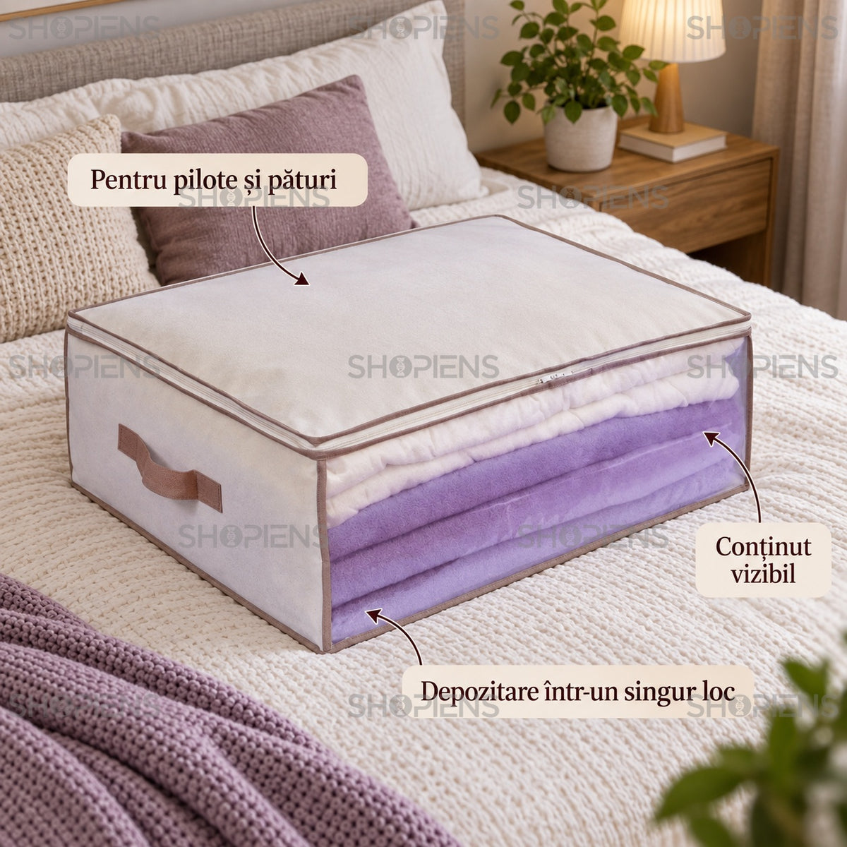 Husă pliabilă pentru lenjerii, ecru, 60 cm