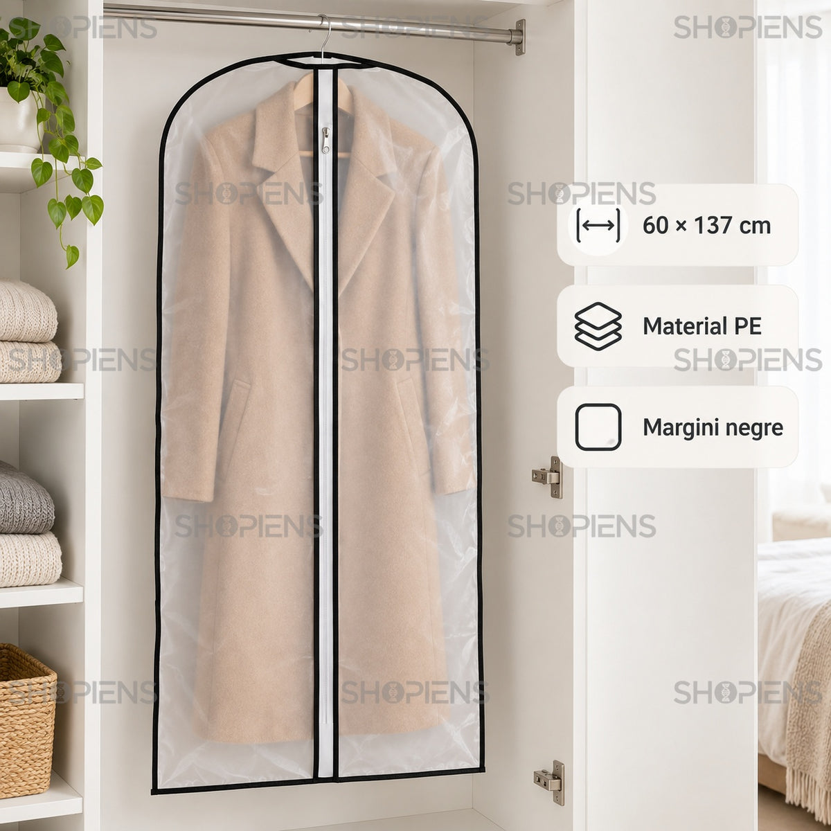Husă de protecție pentru haine, 137 cm