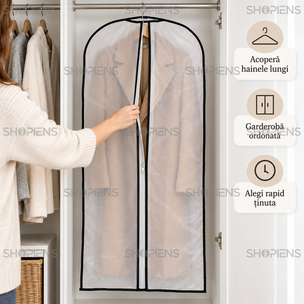 Husă de protecție pentru haine, 137 cm