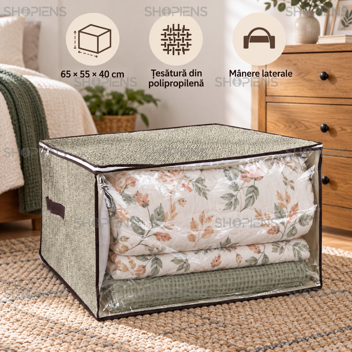 Husă încăpătoare pentru textile, bej, 65 × 55 × 40 cm