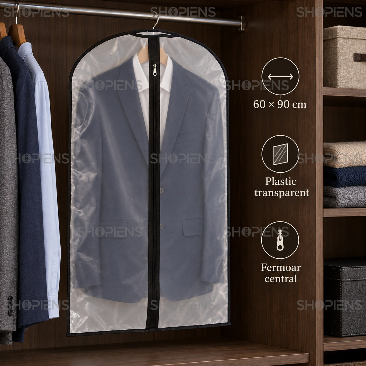 Husă transparentă pentru costum, 90 cm