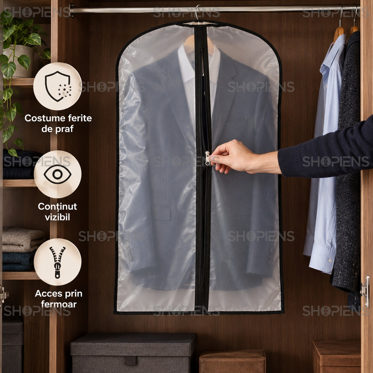 Husă transparentă pentru costum, 90 cm
