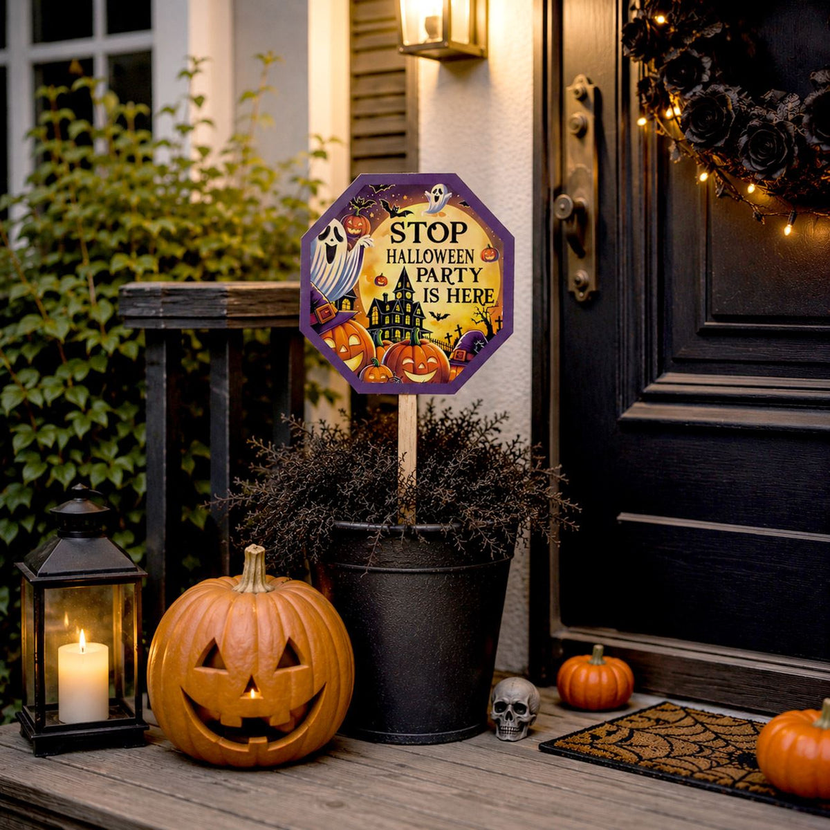 Indicator Halloween Din Lemn Cu Casa Bantuita, 66 Cm - Shopiens