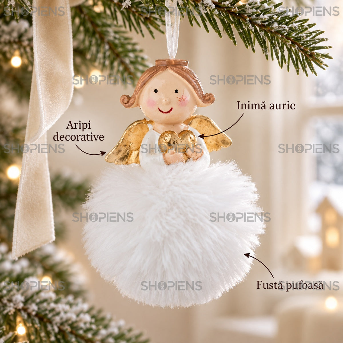 Detalii decorative îngeraș alb cu fustă pufoasă – Shopiens