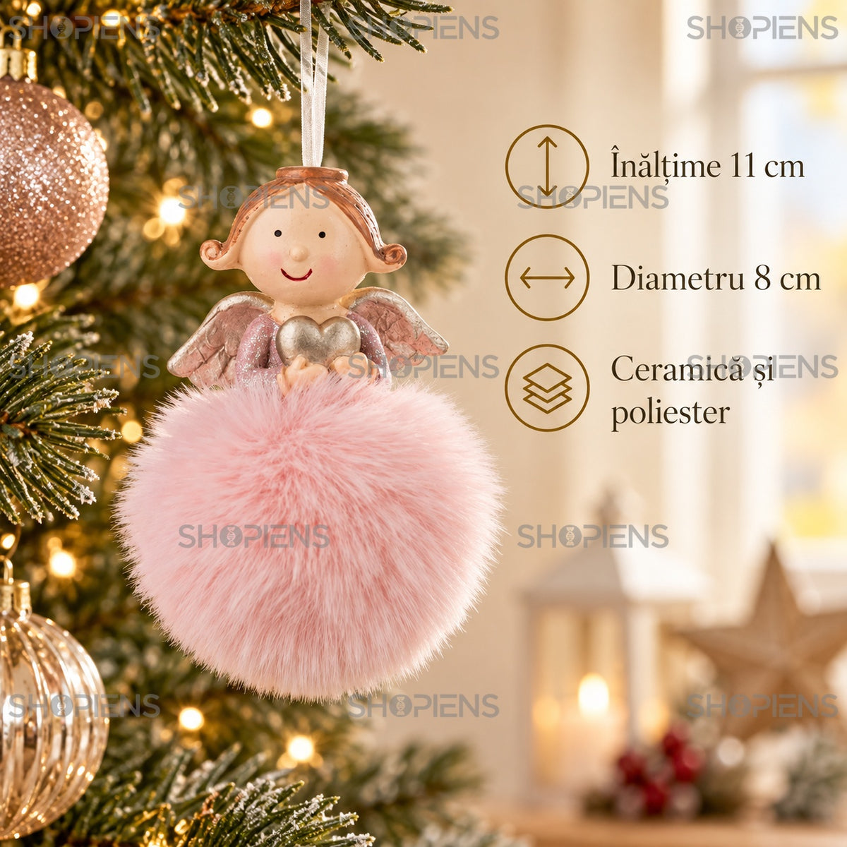 Specificații îngeraș roz cu fustă pufoasă – Shopiens
