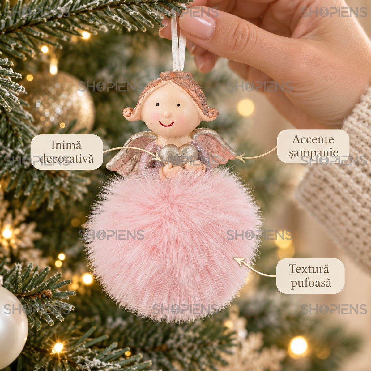 Detalii decorative îngeraș roz cu fustă pufoasă – Shopiens