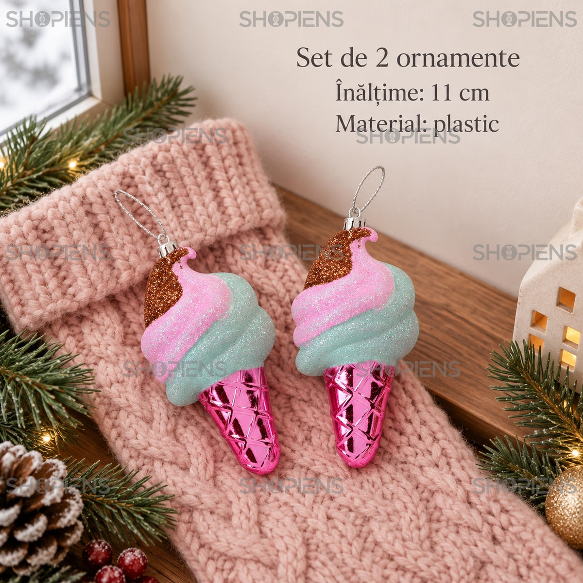 Înghețate decorative cu glitter, set 2, 11 cm – specificații – Shopiens