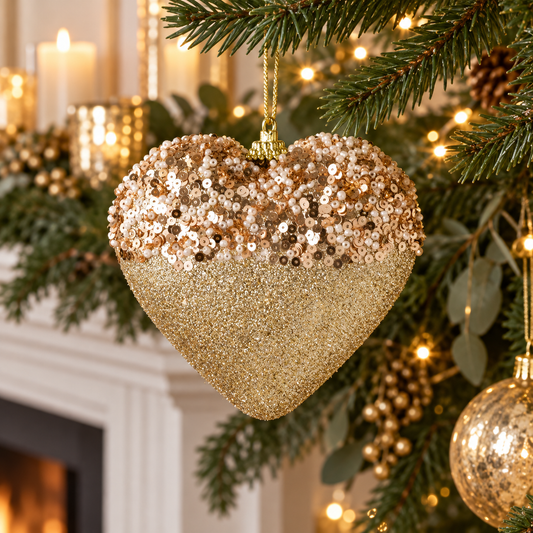 Inima Bej Sampanie Cu Margele Si Glitter 11 Cm - lifestyle principala - Shopiens