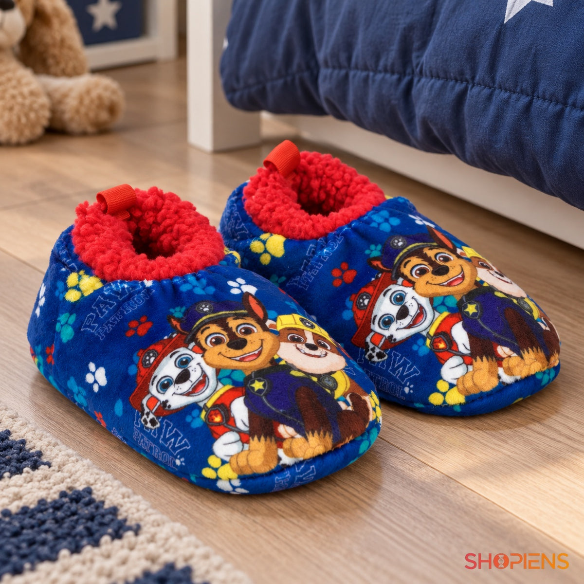 Botoșei albaștri cu cățelușii Paw Patrol — în decor de casă, mărimea 29-30