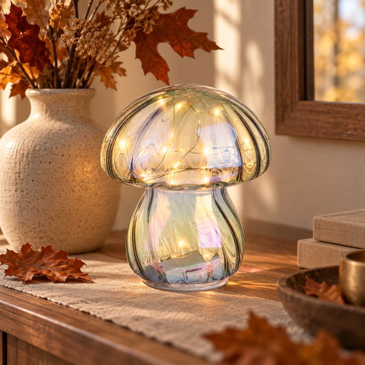 Lampa Ciuperca Din Sticla Irizata Cu 15 LED-Uri - in folosinta 1 - Shopiens
