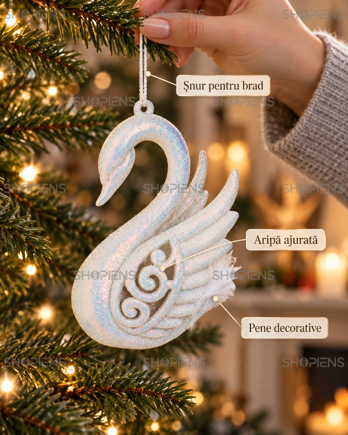 Detalii decorative lebădă albă pentru brad – Shopiens