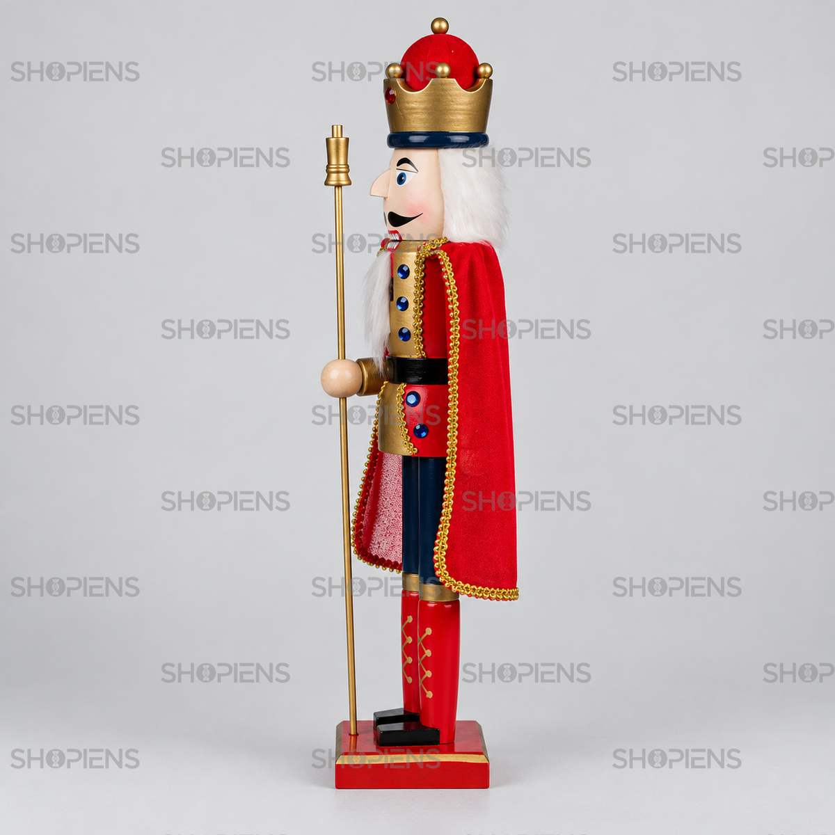 Rege decorativ roșu cu capă și detalii aurii, 60 cm