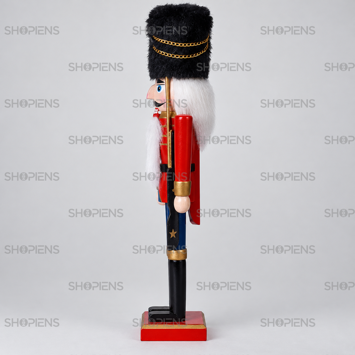 Soldățel din lemn cu uniformă roșie și albastră, 38 cm