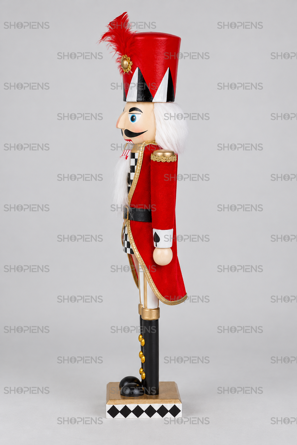 Soldățel cu uniformă roșie catifelată și pene, 37 cm