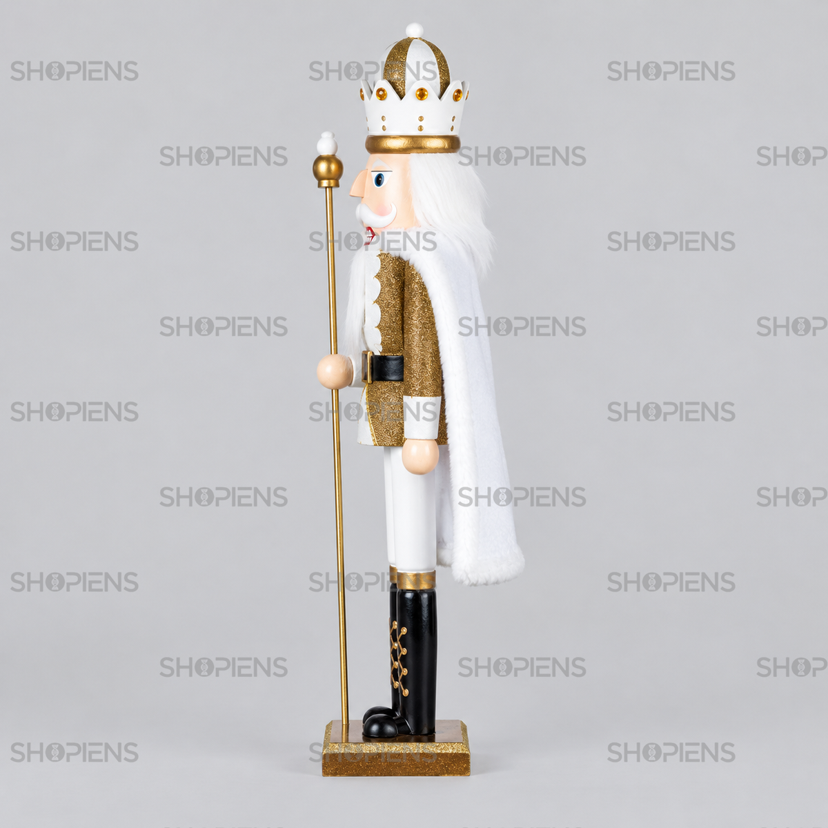 Rege decorativ alb cu capă și coroană, 60 cm