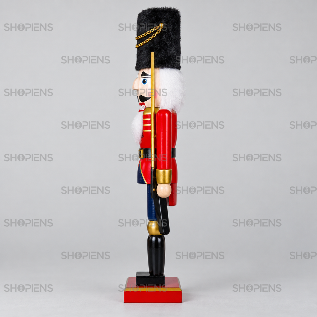 Soldățel cu căciulă neagră și uniformă roșie, 50 cm