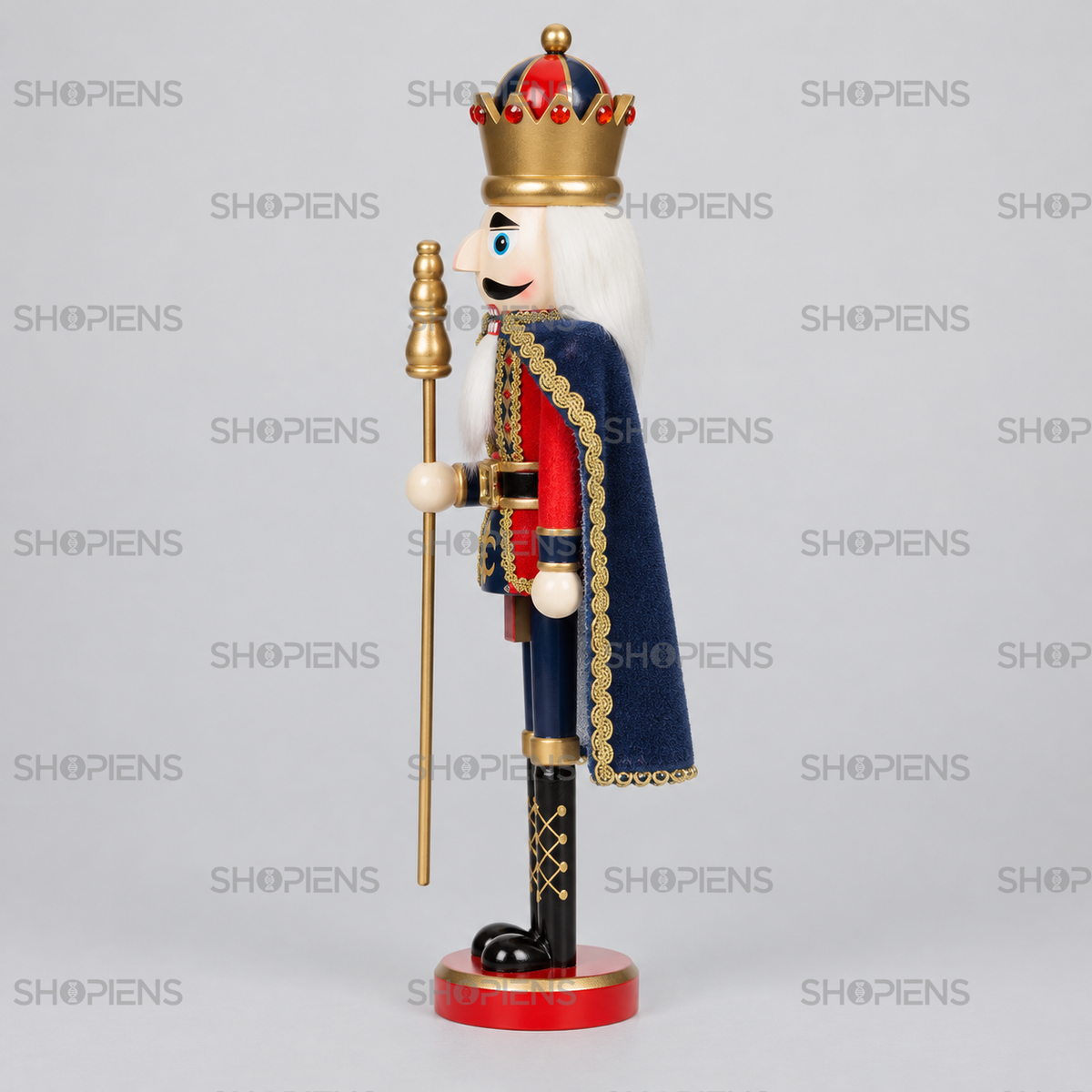 Rege decorativ cu haină roșie și capă bleu, 38 cm